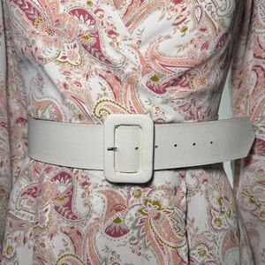Women White Wide Faux Leather Animal embossed Fashion Belt Square Buckle Sz 12